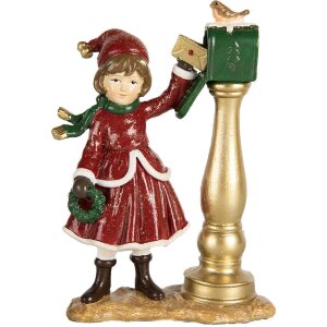 Clayre & Eef 6PR5677 Dekorácia Dieťa pri poštovej schránke 8x4x12 cm Červená & Zelená
