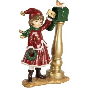 Clayre & Eef 6PR5677 Dekorácia Dieťa pri poštovej schránke 8x4x12 cm Červená & Zelená