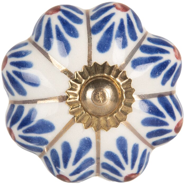 Clayre & Eef 66459 kľučka Ø 4x3 cm bielo-modrá