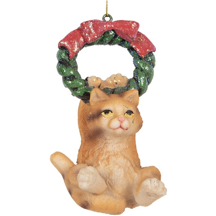 Clayre & Eef Záves Mačka 6x5x9 cm Hnedá a zelená