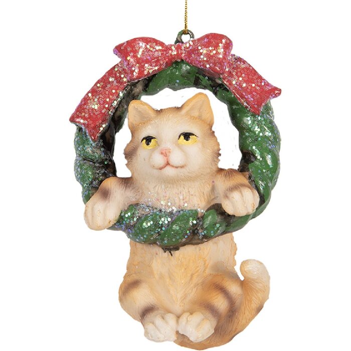 Clayre & Eef Závesík Mačka 6x5x9 cm Hnedá & Zelená