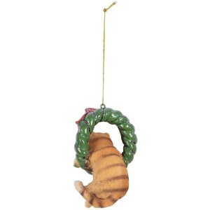 Clayre & Eef Závesík Mačka 6x5x9 cm Hnedá & Zelená