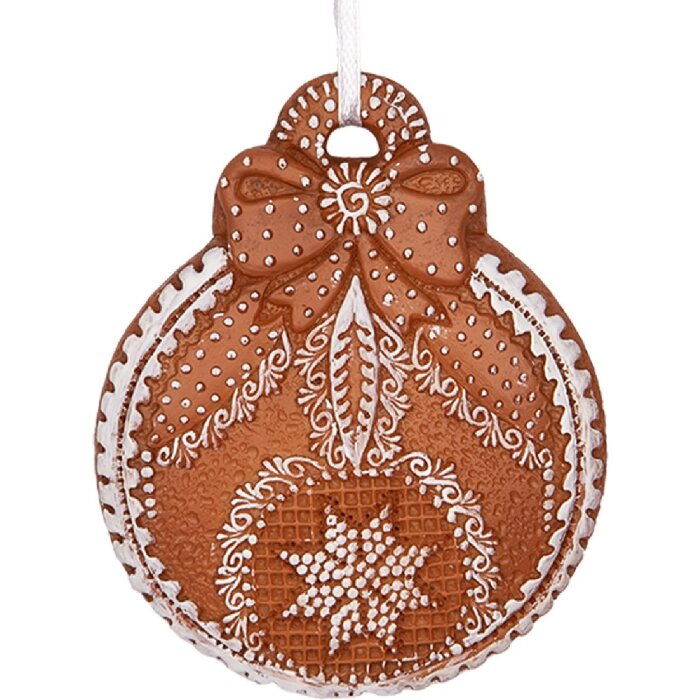 Clayre & Eef Vianočná guľa 8x2x10 cm hnedo-biela