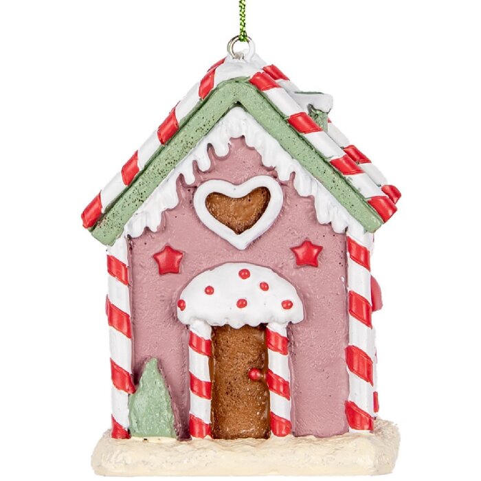 Clayre & Eef Dekoračný záves Domček 6x4x8 cm Ružový, Biely, Červený