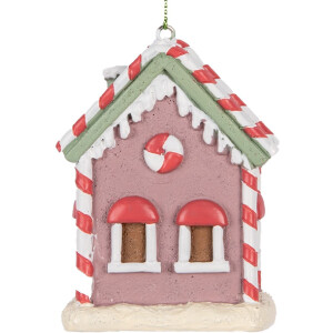 Clayre & Eef Dekoračný záves Domček 6x4x8 cm Ružový, Biely, Červený