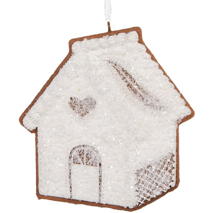 Clayre & Eef Dekoračný záves Dom 9x1x10 cm Biely Hnedý