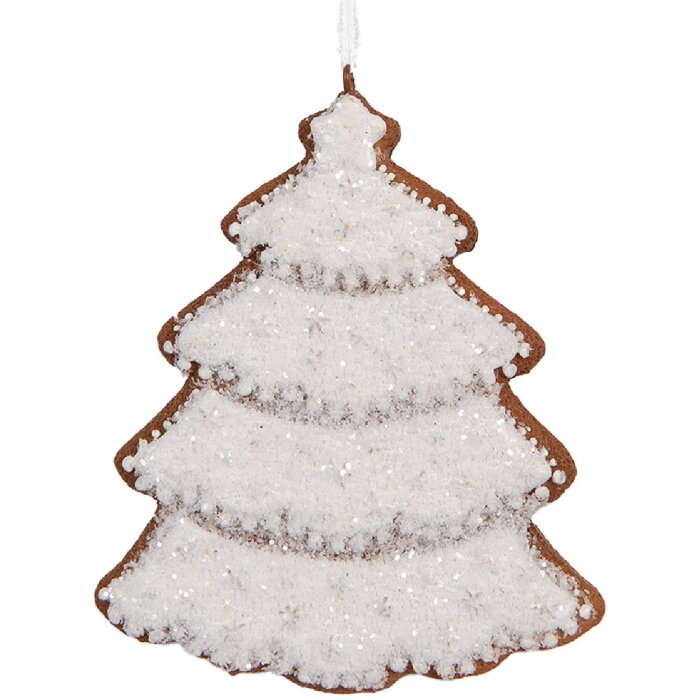 Clayre & Eef Vianočný závesný ornament Stromček 9x1x10 cm Biely Hnedý