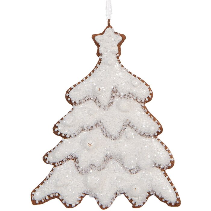 Clayre & Eef 6PR5349 Dekoračný záves Vianočný stromček 9x1x10 cm Biely/Hnedý