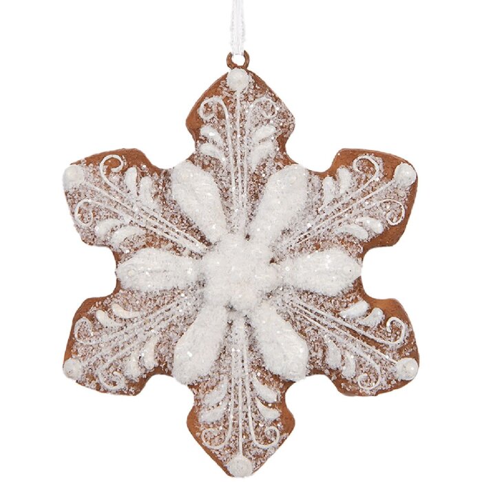 Clayre & Eef Záves Snehová vločka 9x1x10 cm Biely Hnedý