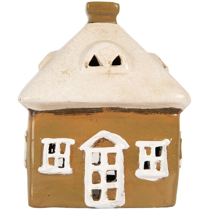 Clayre & Eef Dekoračný dom 12x9x14 cm hnedo-béžový