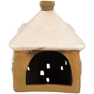 Clayre & Eef Dekoračný dom 12x9x14 cm hnedo-béžový
