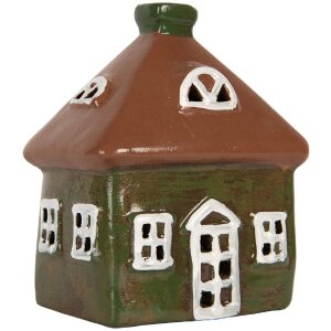 Clayre & Eef Dekoračný dom 12x9x14 cm zelenohnedý