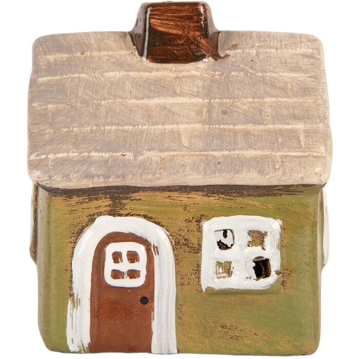Clayre & Eef Dekoračný domček 8x7x10 cm – zelený/béžový