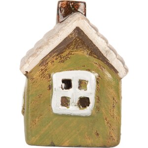 Clayre & Eef Dekoračný domček 8x7x10 cm – zelený/béžový