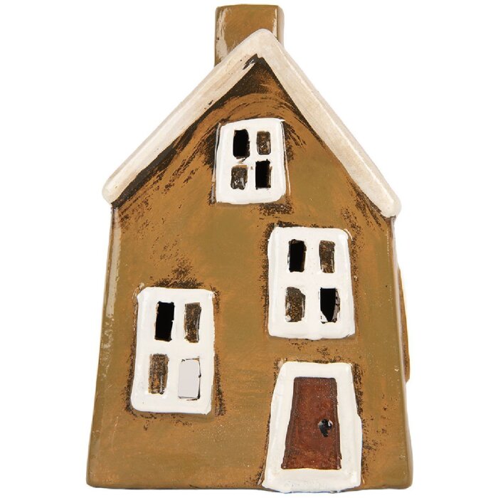 Clayre & Eef Dekoračný domček 12x8x18 cm hnedo-béžový