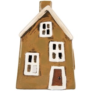 Clayre & Eef Dekoračný domček 12x8x18 cm hnedo-béžový