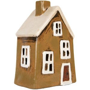 Clayre & Eef Dekoračný domček 12x8x18 cm hnedo-béžový