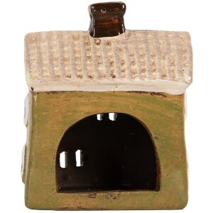 Clayre & Eef Dekoračný domček 11x7x13 cm – zelený/béžový