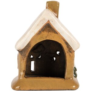 Clayre & Eef Dekoračný domček 9x7x11 cm hnedo-béžový