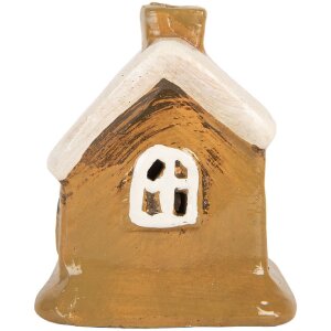 Clayre & Eef Dekoračný domček 9x7x9 cm hnedo-béžový