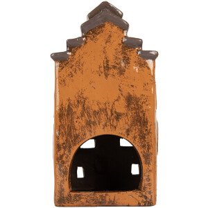 Clayre & Eef Dekoračný domček 13x10x24 cm sivý a oranžový