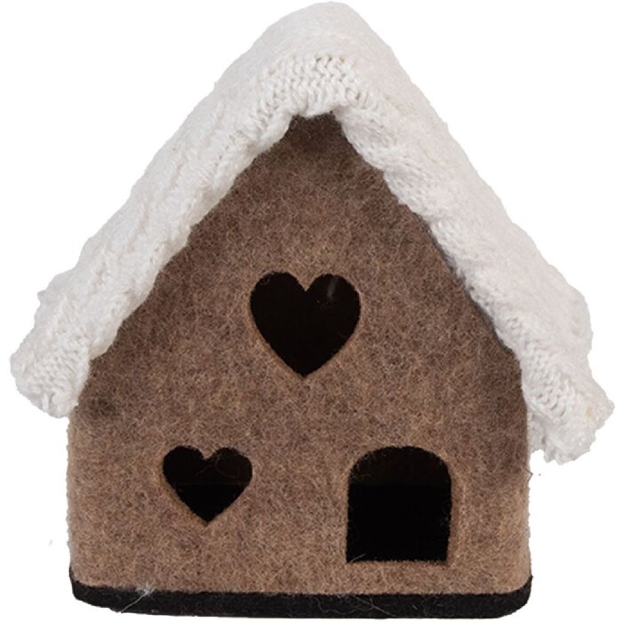 Clayre & Eef 66306 plstený domček dekorácia hnedo biely 13x10x13 cm