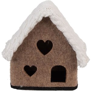 Clayre & Eef 66306 plstený domček dekorácia hnedo biely 13x10x13 cm