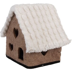 Clayre & Eef 66306 plstený domček dekorácia hnedo biely 13x10x13 cm
