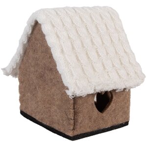Clayre & Eef 66306 plstený domček dekorácia hnedo biely 13x10x13 cm