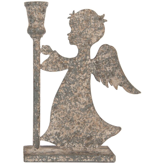 Clayre & Eef 6Y5823 Sviečnik Anjel 20x9x28 cm sivobéžový