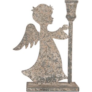 Clayre & Eef 6Y5823 Sviečnik Anjel 20x9x28 cm sivobéžový