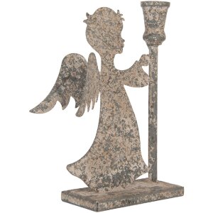 Clayre & Eef 6Y5823 Sviečnik Anjel 20x9x28 cm sivobéžový