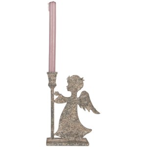 Clayre & Eef 6Y5823 Sviečnik Anjel 20x9x28 cm sivobéžový