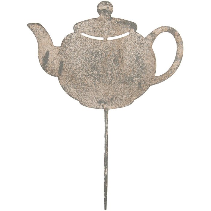 Clayre & Eef Záhradný dekoratívny čajník 26x1x35 cm sivobéžový