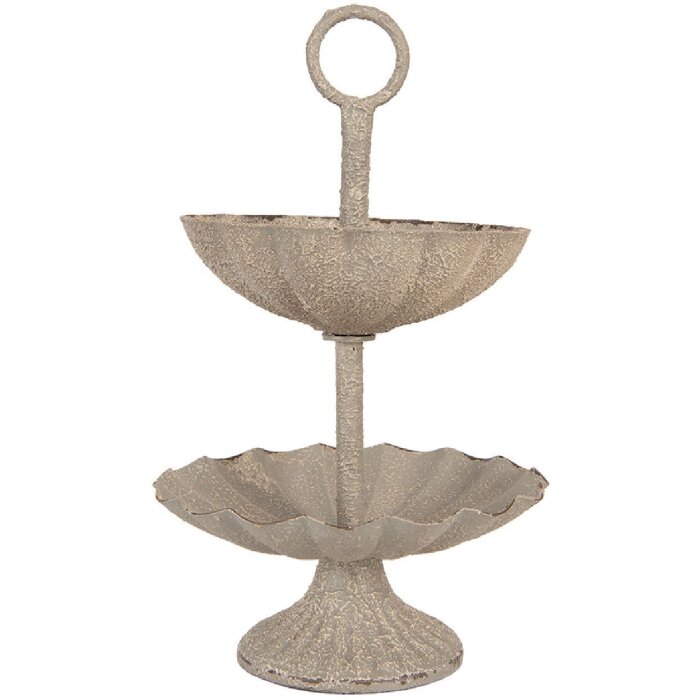 Clayre & Eef Etagere 2-poschodová Ø 15x24 cm sivobéžová