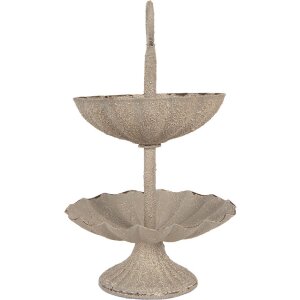 Clayre & Eef Etagere 2-poschodová Ø 15x24 cm sivobéžová