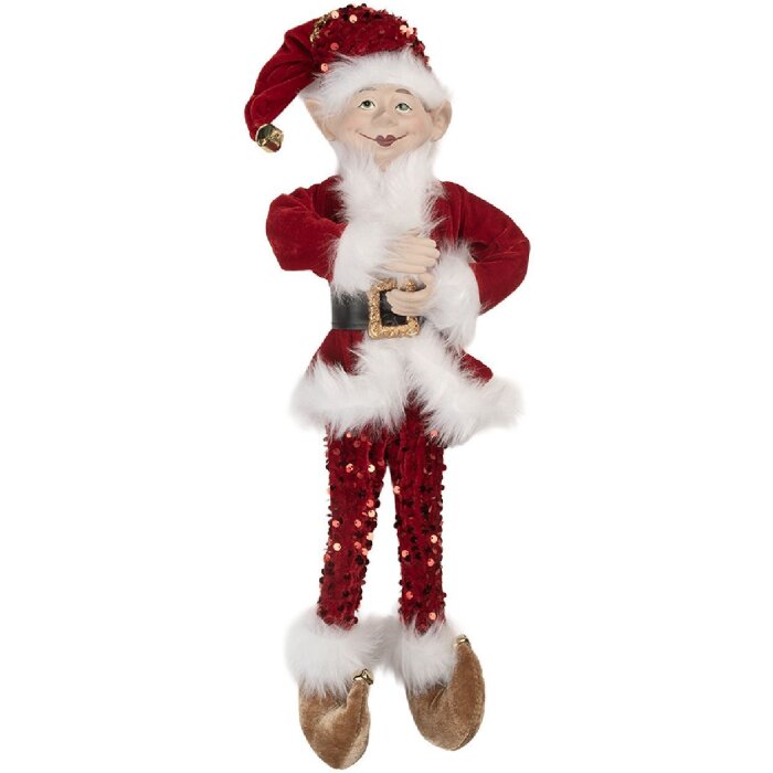 Clayre & Eef Dekorácia Elf 17x12x52 cm červeno-biela