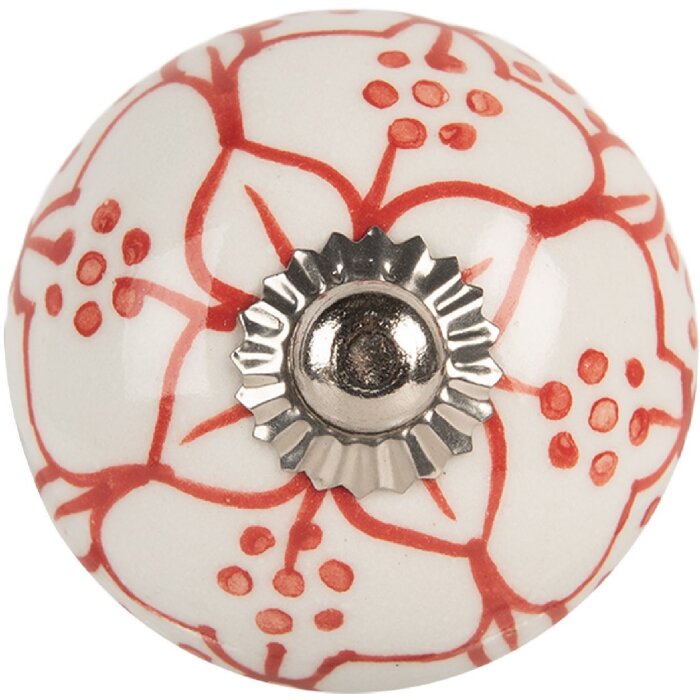 Clayre & Eef 66435 kľučka dverí bielo-červená 4x4 cm