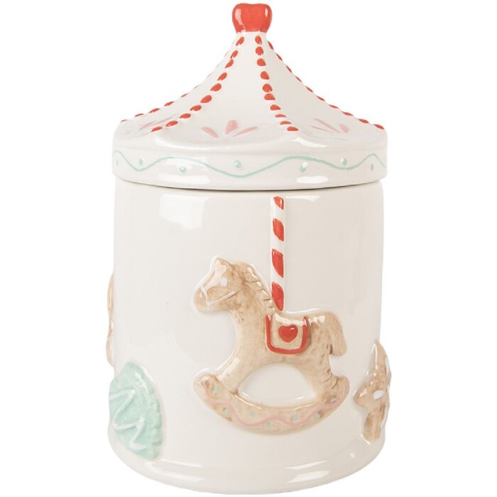 Clayre & Eef Zásobný hrniec s vekom 15x22 cm bielo-hnedý