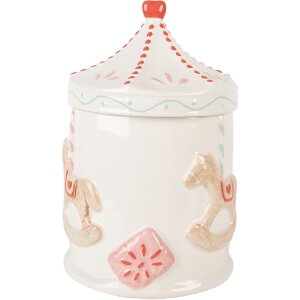 Clayre & Eef Zásobný hrniec s vekom 15x22 cm bielo-hnedý