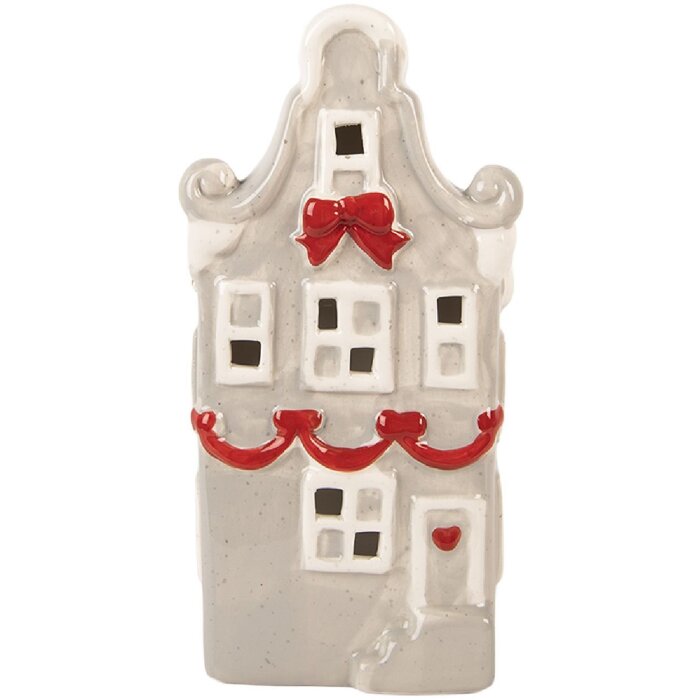 Clayre & Eef Dekoračný LED domček 11x9x22 cm sivobielý