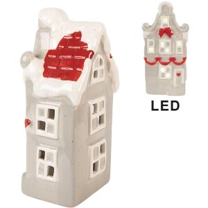 Clayre & Eef Dekoračný LED domček 11x9x22 cm sivobielý
