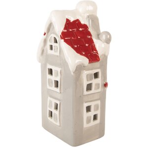 Clayre & Eef Dekoračný LED domček 11x9x22 cm sivobielý