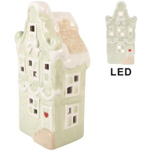 Clayre & Eef Dekoračný domček LED 11x9x22 cm zelený