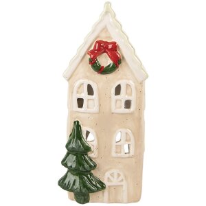 Clayre & Eef Domček 9x8x20 cm - Keramická vianočná dekorácia