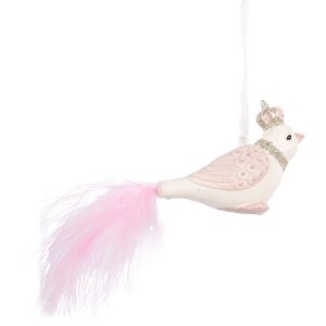 Clayre & Eef Závesný vtáčik 8x5x5 cm biely/ružový