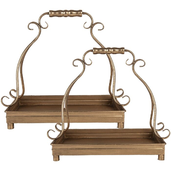 Clayre & Eef 66284 Zlaté Dekoratívne Misky (2) 43x26x41/34x21x30 cm