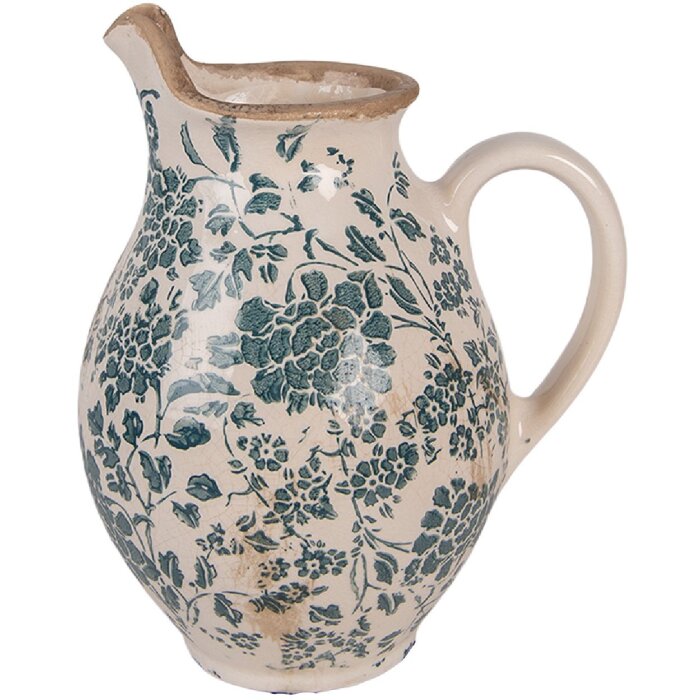 Clayre & Eef Dekoračný džbán 16x12x19 cm Béžovo-zelený