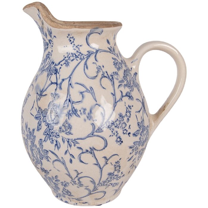 Clayre & Eef Dekoračná váza 21x16x24 cm béžovo-modrá