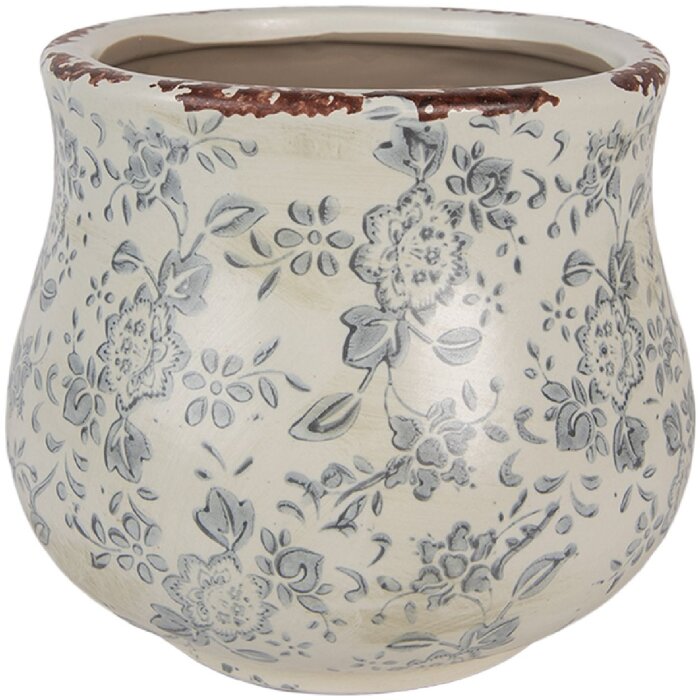 Clayre & Eef Kvetináč Ø 15x13 cm Zelená Sivá Keramika